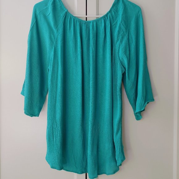 Turquoise Bell Sleeve Top - Size Small - Picture 4 of 4